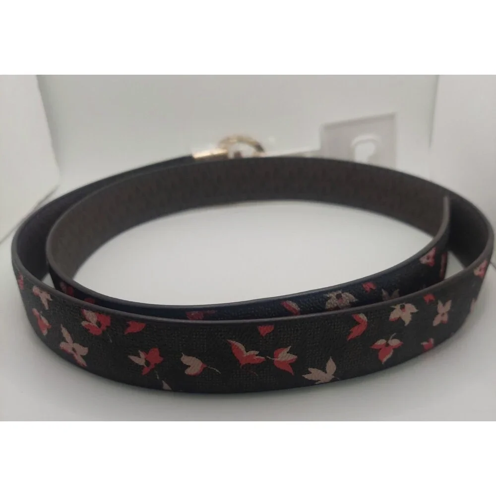MICHAEL KORS Women's BROWN Belt Twist Reversible MK Monogram /FLORAL Print Sz XL